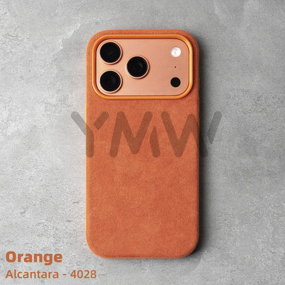 YMW Alcantara Suede Leather Phone Case for iPhone 17/16/15 Series, Luxury Supercar Interior Style Matte Protective Cover with Non-Slip Grip