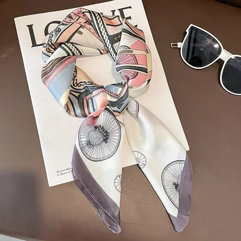 Luxury Printed Silk-Style Square Scarf for Women, Soft Satin Neckerchief Headband and Hair Ribbon, Fashion Hijab and Bag Accessory for Office and Daily Wear