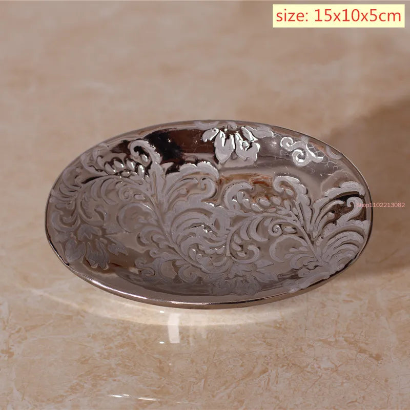 Silver Ceramic 5-Piece Bathroom Accessory Set, Soap Dispenser, Gargle Cup, Soap Dish & Toothbrush Holder Toiletry Set
