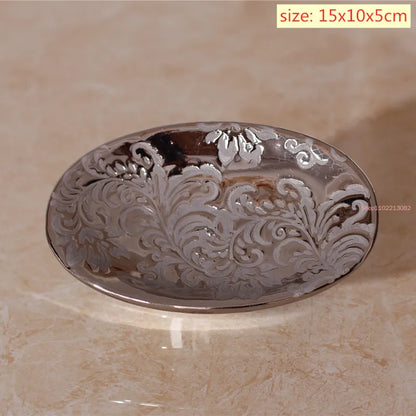 Silver Ceramic 5-Piece Bathroom Accessory Set, Soap Dispenser, Gargle Cup, Soap Dish & Toothbrush Holder Toiletry Set