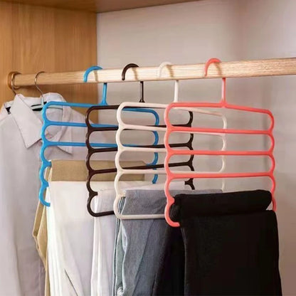 5-Layer Multi-Functional Clothes Hanger – Non-Slip Plastic Pants Storage Rack for Closet Organization