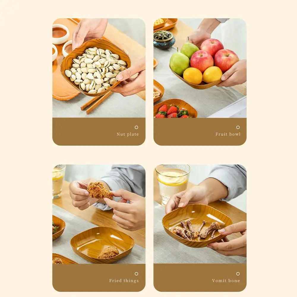 Japanese Style Imitation Wood Grain Square Plate, Simple Kitchen Tableware Dish for Dinner & Serving