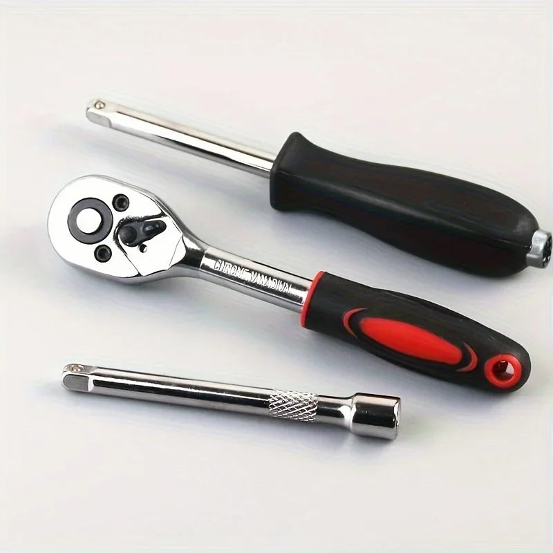 46-Piece Car & Bicycle Repair Tool Kit, Ratchet Torque Wrench Socket Set with Spanner and Screwdriver