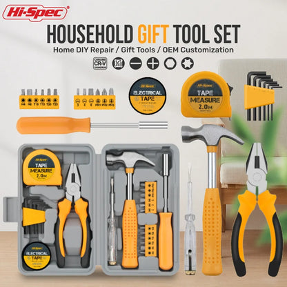 Hi-Spec 24-Piece Compact Household Tool Kit, Yellow DIY Hand Tool Set for Home and Office Repairs