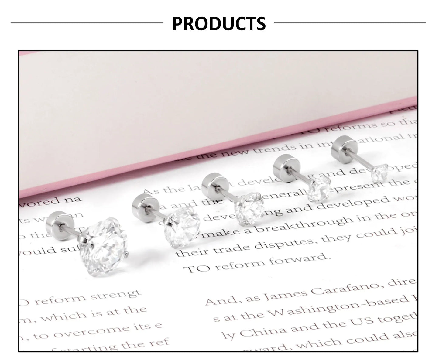 LUXUSTEEL Stainless Steel Crystal Stud Earrings for Men and Women, Round Clear Cubic Zirconia 4-Prong Tragus and Lobe Jewelry, 1 Pair (2 Pieces)