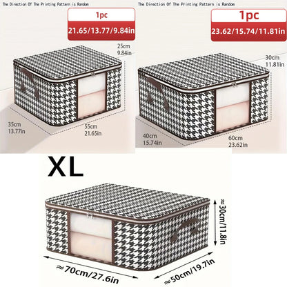 Visible Large Capacity Storage Box with Handles, Foldable Dustproof Clothes & Quilt Organizer Zipper Container