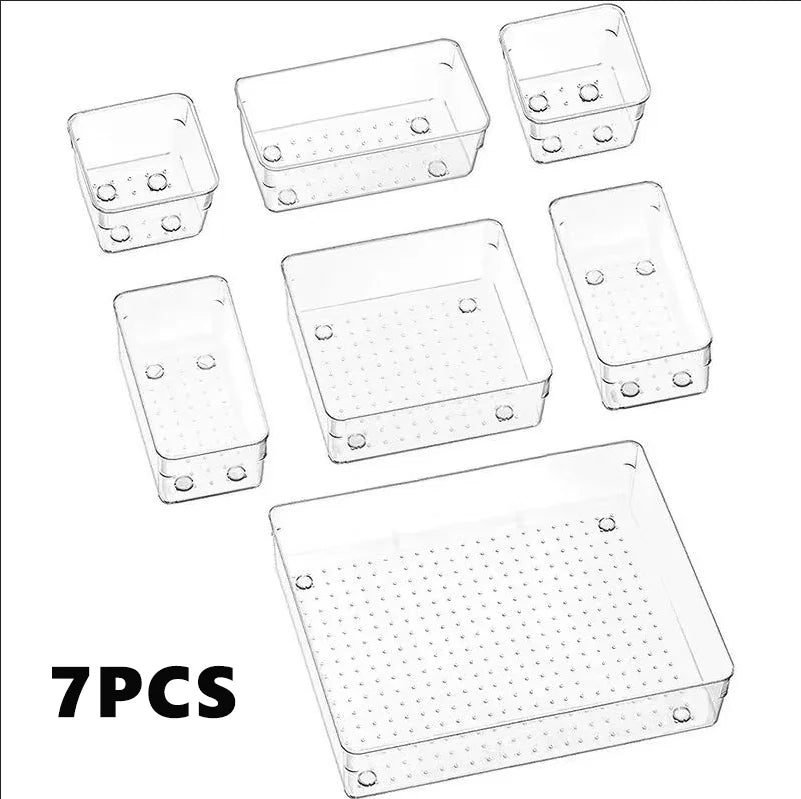 Drawer Organizers Set, Clear Plastic Desk Dividers & Storage Bins for Bedroom Dresser, Office, Makeup, Jewelry & Gadgets