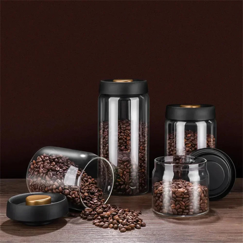 Coffee Beans Vacuum Sealed Tank – Transparent Glass Airtight Food Storage Jar with Air Extraction