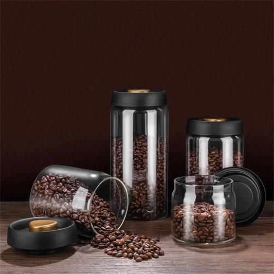 Coffee Beans Vacuum Sealed Tank – Transparent Glass Airtight Food Storage Jar with Air Extraction