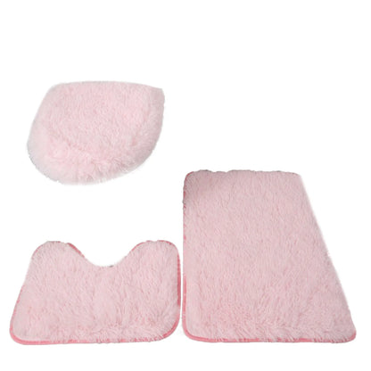 3PCS Bathroom Rug Set, Non-Slip Bath Mats with Toilet Lid Cover, Soft Fluffy Solid Color Bathroom Carpet Set