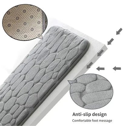 Memory Foam Bathroom Mat, Embossed Velvet Non-Slip Cobblestone Floor Rug, Microfiber Carpet for Bathroom and Living Room