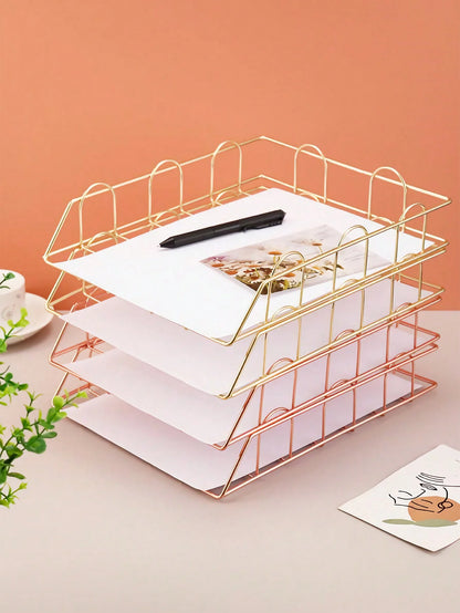 Metal Desktop File Organizer, Stackable Horizontal Letter Tray Paper Holder for Office & Home