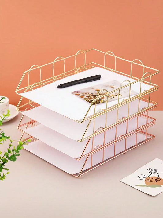 Metal Desktop File Organizer, Stackable Horizontal Letter Tray Paper Holder for Office & Home