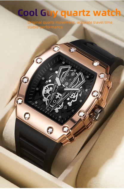 WLISTH Men’s Large Dial Square Quartz Watch, Waterproof Sport Wristwatch with Luminous Hands, Rubber Strap, and Calendar Display