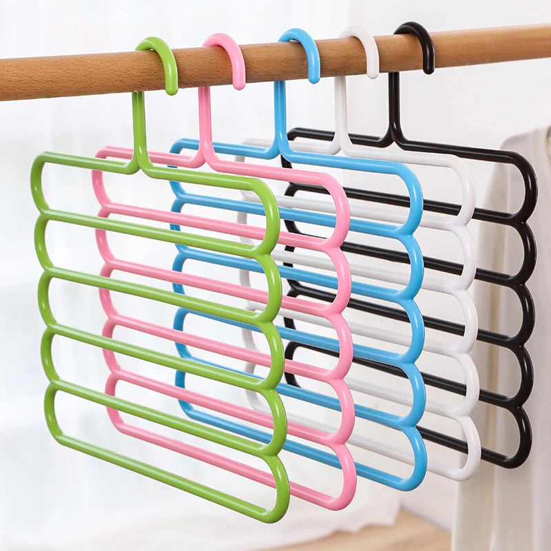 5-Layer Multi-Functional Clothes Hanger – Non-Slip Plastic Pants Storage Rack for Closet Organization