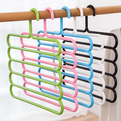 5-Layer Multi-Functional Clothes Hanger – Non-Slip Plastic Pants Storage Rack for Closet Organization