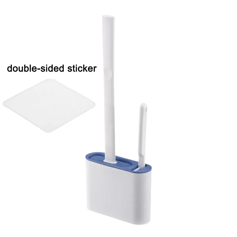 Wall Hanging Toilet Brush with Holder – Long Handled Silicone Toilet Brush with Soft Bristles WC Cleaning Brush Bathroom Accessory