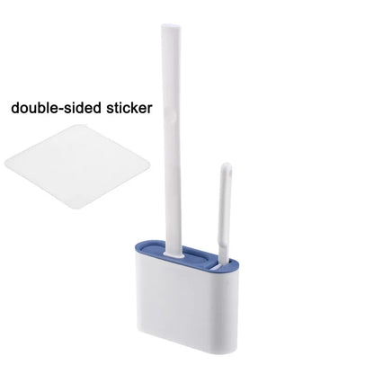 Wall Hanging Toilet Brush with Holder – Long Handled Silicone Toilet Brush with Soft Bristles WC Cleaning Brush Bathroom Accessory