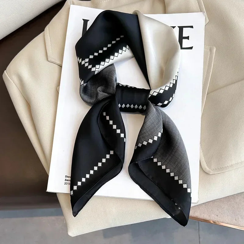 Luxury Printed Silk-Style Square Scarf for Women, Soft Satin Neckerchief Headband and Hair Ribbon, Fashion Hijab and Bag Accessory for Office and Daily Wear