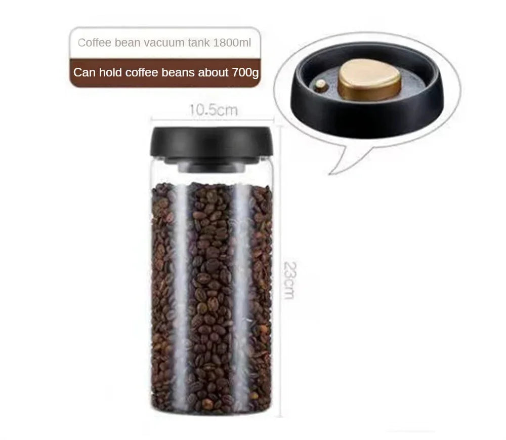 Coffee Beans Vacuum Sealed Tank – Transparent Glass Airtight Food Storage Jar with Air Extraction