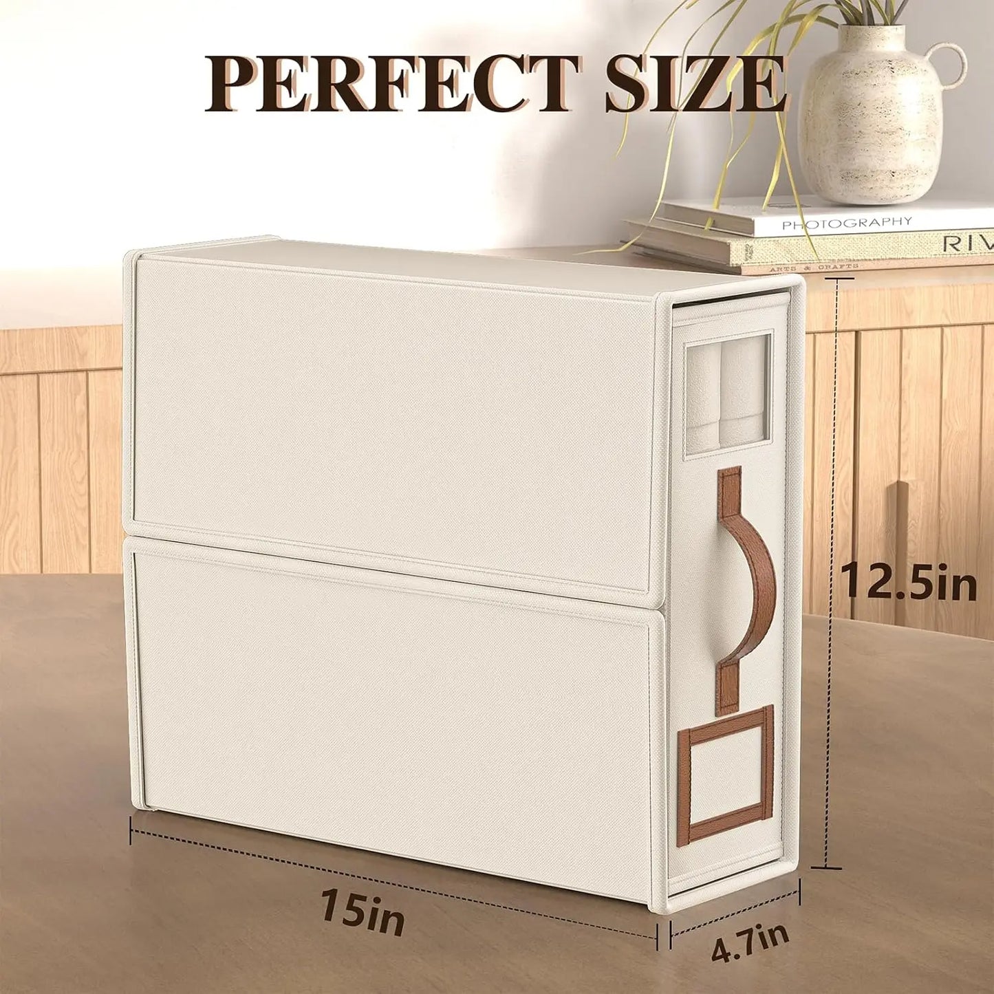 Foldable Bed Sheets Set Organizer, Linen Fabric Closet Storage Box with Window for Bedding & Pillows