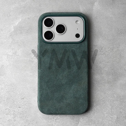 YMW Alcantara Suede Leather Phone Case for iPhone 17/16/15 Series, Luxury Supercar Interior Style Matte Protective Cover with Non-Slip Grip