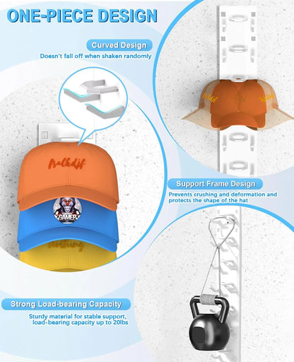 Wall Mounted Baseball Cap Rack – Multifunctional Hat Organizer Storage Hanger for Door & Closet