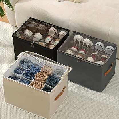 Foldable Shoe Organizer with Lid – Heavy-Duty Oxford Fabric Storage Box with Clear Front Panel