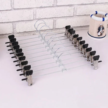 Stainless Steel Pants Hanger with Adjustable Clips – Anti-Slip Skirt & Trousers Rack for Wardrobe Storage