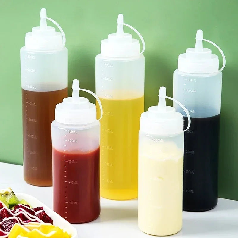 Large Squeeze Condiment Bottles with Nozzles – Ketchup, BBQ Sauce, Olive Oil Dispenser Squeeze Bottles Kitchen Gadget