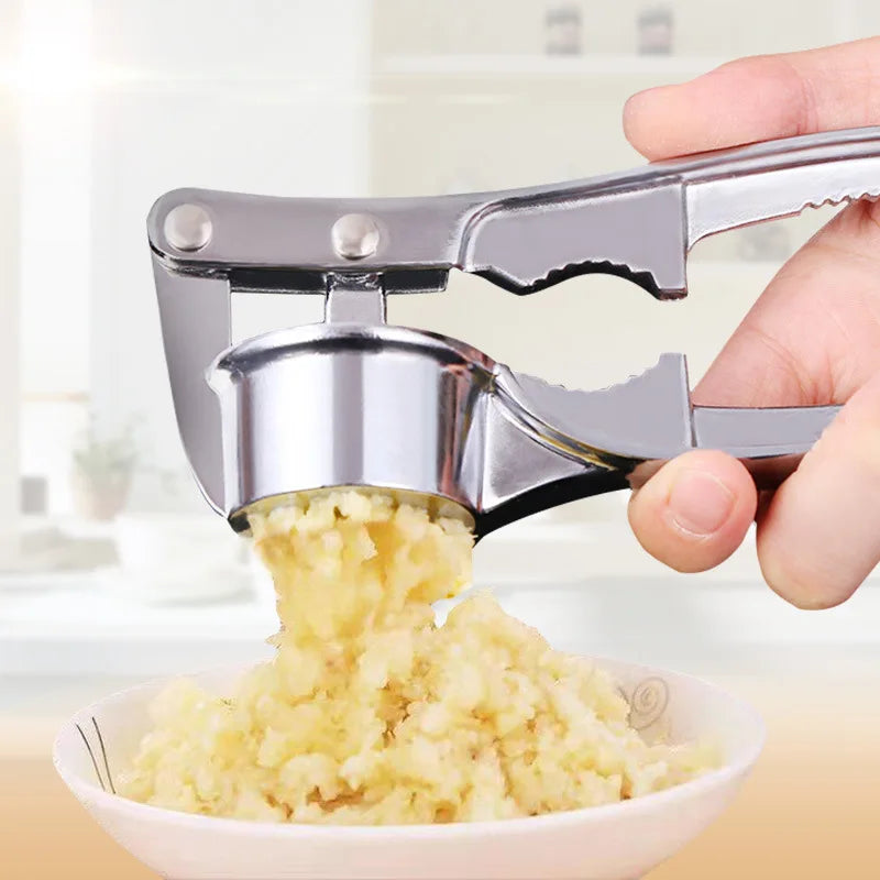 Stainless Steel Garlic Press Crusher & Mincer, Manual Garlic Smasher Squeezer Kitchen Grinding Tool