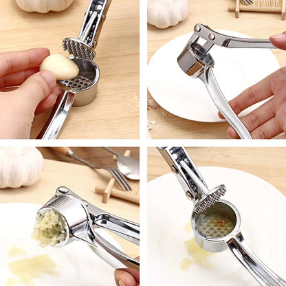 Stainless Steel Garlic Press Crusher & Mincer, Manual Garlic Smasher Squeezer Kitchen Grinding Tool