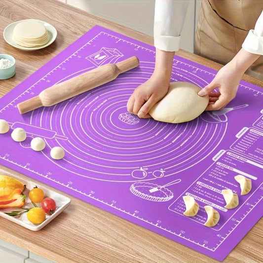 Non-Slip Silicone Baking Mat with Measurement Guide, Reusable Non-Stick Kneading & Rolling Mat for Baking and Cooking