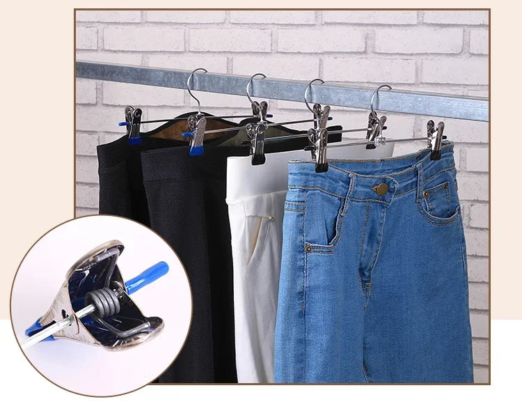 Stainless Steel Pants Hanger with Adjustable Clips – Anti-Slip Skirt & Trousers Rack for Wardrobe Storage