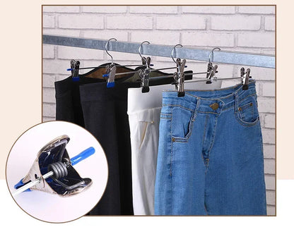Stainless Steel Pants Hanger with Adjustable Clips – Anti-Slip Skirt & Trousers Rack for Wardrobe Storage