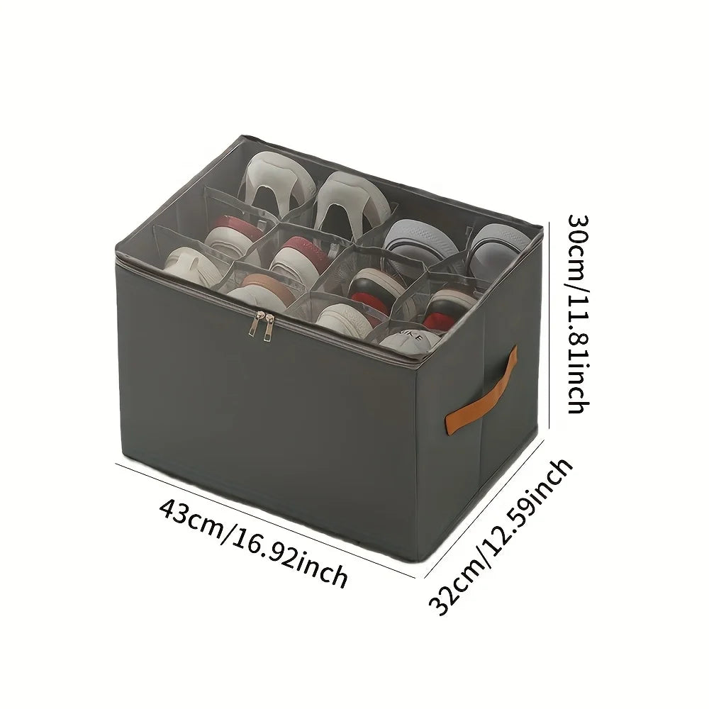 Foldable Shoe Organizer with Lid – Heavy-Duty Oxford Fabric Storage Box with Clear Front Panel