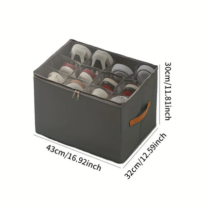Foldable Shoe Organizer with Lid – Heavy-Duty Oxford Fabric Storage Box with Clear Front Panel