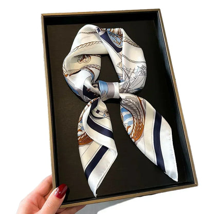 Luxury Printed Silk-Style Square Scarf for Women, Soft Satin Neckerchief Headband and Hair Ribbon, Fashion Hijab and Bag Accessory for Office and Daily Wear