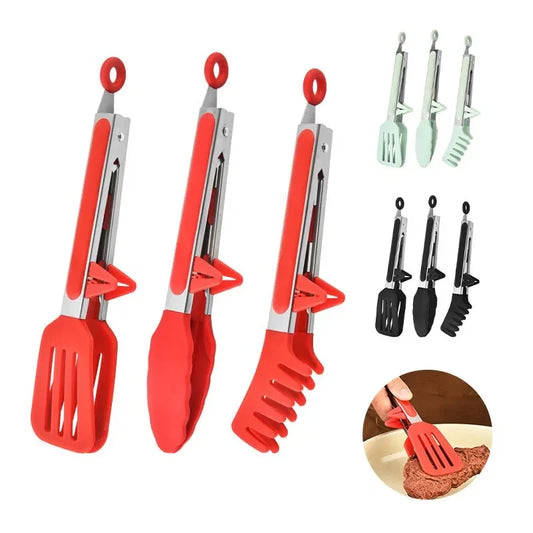 Food Tong Set – Stainless Steel Kitchen Tongs with Silicone Nylon Tips Non-Slip Cooking Clip Clamp for BBQ and Salad