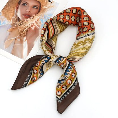 Luxury Printed Silk-Style Square Scarf for Women, Soft Satin Neckerchief Headband and Hair Ribbon, Fashion Hijab and Bag Accessory for Office and Daily Wear