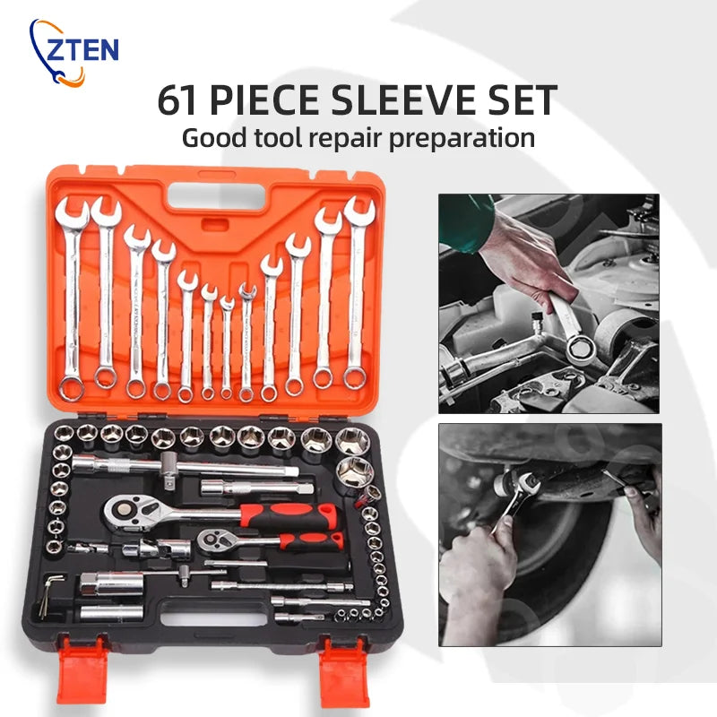 ZTEN 61-Piece Combination Tool Set, Household & Car Repair Manual Tool Kit with Socket and Wrench Set