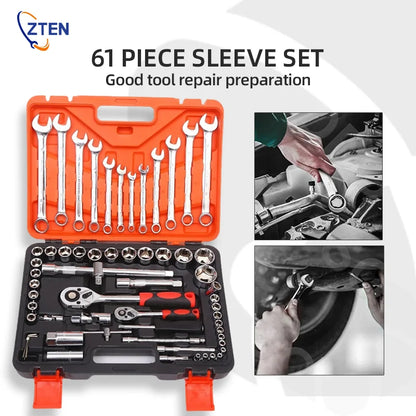 ZTEN 61-Piece Combination Tool Set, Household & Car Repair Manual Tool Kit with Socket and Wrench Set