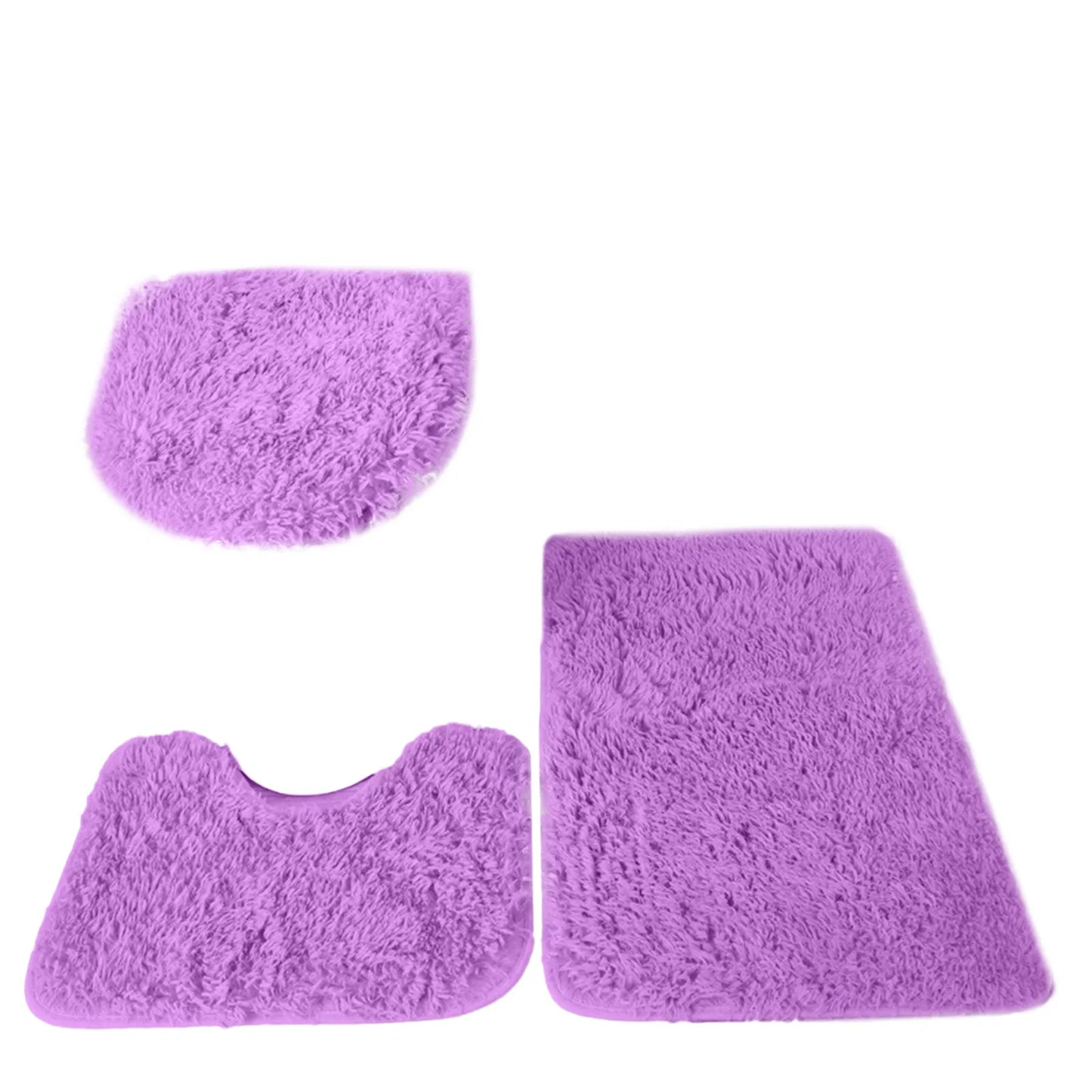 3PCS Bathroom Rug Set, Non-Slip Bath Mats with Toilet Lid Cover, Soft Fluffy Solid Color Bathroom Carpet Set