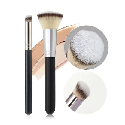 Premium Foundation and Concealer Brush Set, Dense Blending Contour and Blusher Makeup Brushes with Wooden Handle, Flawless Under-Eye Face Brush Set