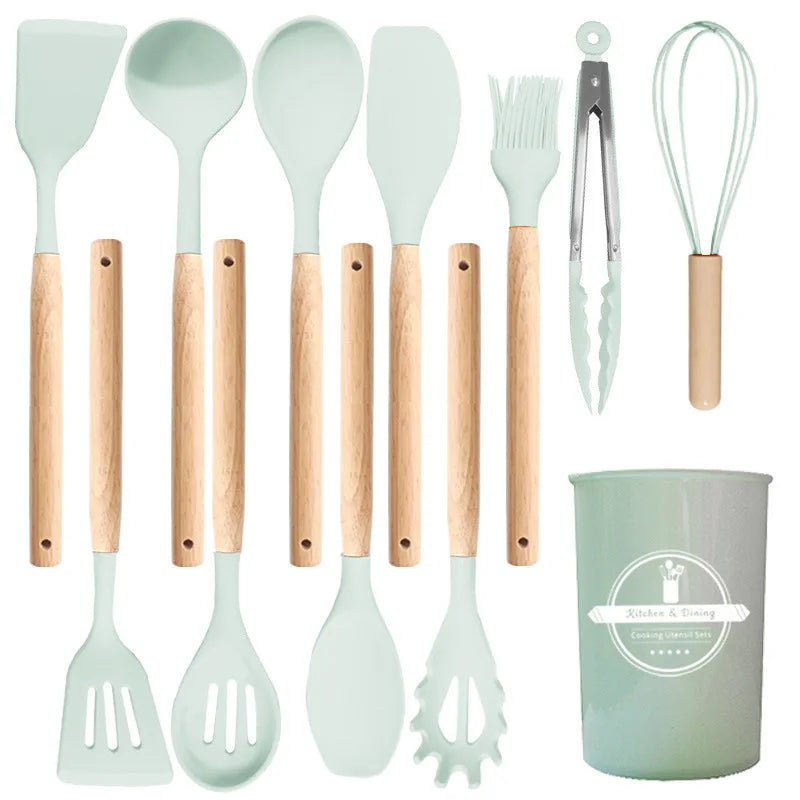 12-Piece Silicone Kitchen Utensil Set with Storage Block, Non-Scratch Cooking Tools & Spatulas
