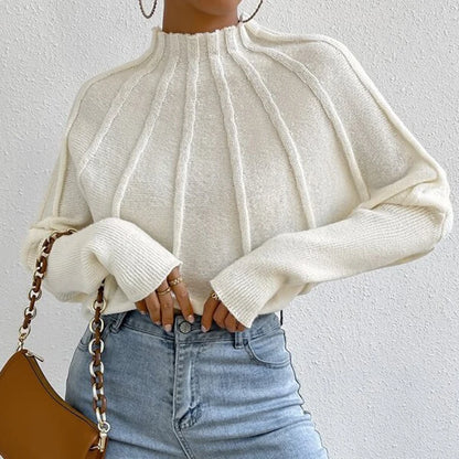 Women's Knitted Half-High Collar Sweater Batwing Sleeve Thickened Winter Style Pure Color  Sweaters Female