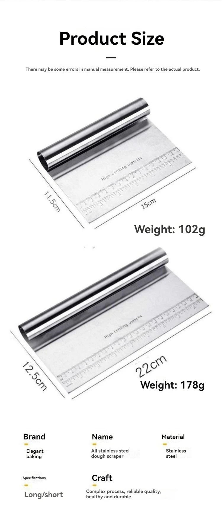 Stainless Steel Dough Scraper, Multifunctional Cake & Cream Scraper with Scale, Baking and Cutting Tool
