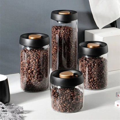 Coffee Beans Vacuum Sealed Tank – Transparent Glass Airtight Food Storage Jar with Air Extraction
