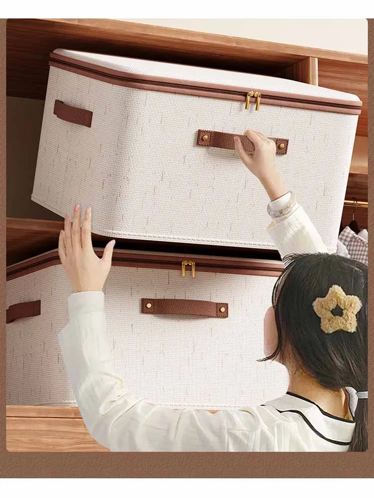 Zippered Storage Box with Lid – Large Capacity Foldable Clothing Organizer for Bedroom & Wardrobe