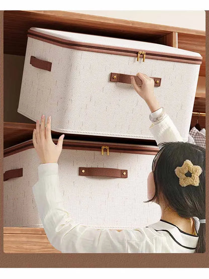 Zippered Storage Box with Lid – Large Capacity Foldable Clothing Organizer for Bedroom & Wardrobe